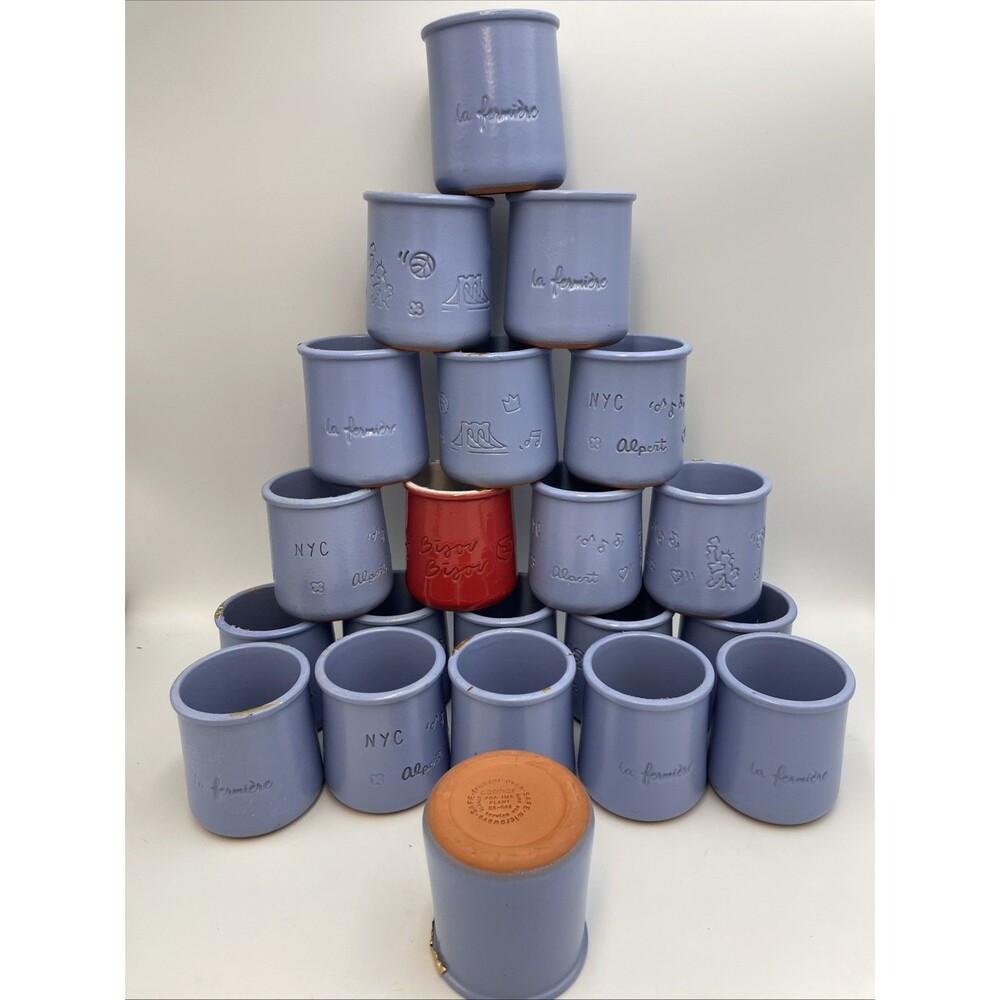 Lot of 21 La Fermiere PERIWINKLE BLUE Glazed Terracotta Yogurt Pots Up cycling